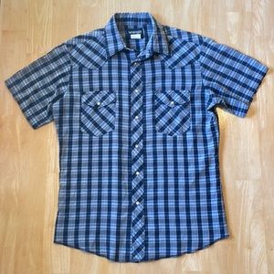 Vintage Wrangler Plaid Western Pearl Snap Short Sleeve Button Up Shirt